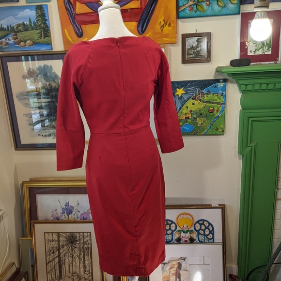 Stunning boat neck Donna Karen red sheath dress size 4 - Picture 11 of 15